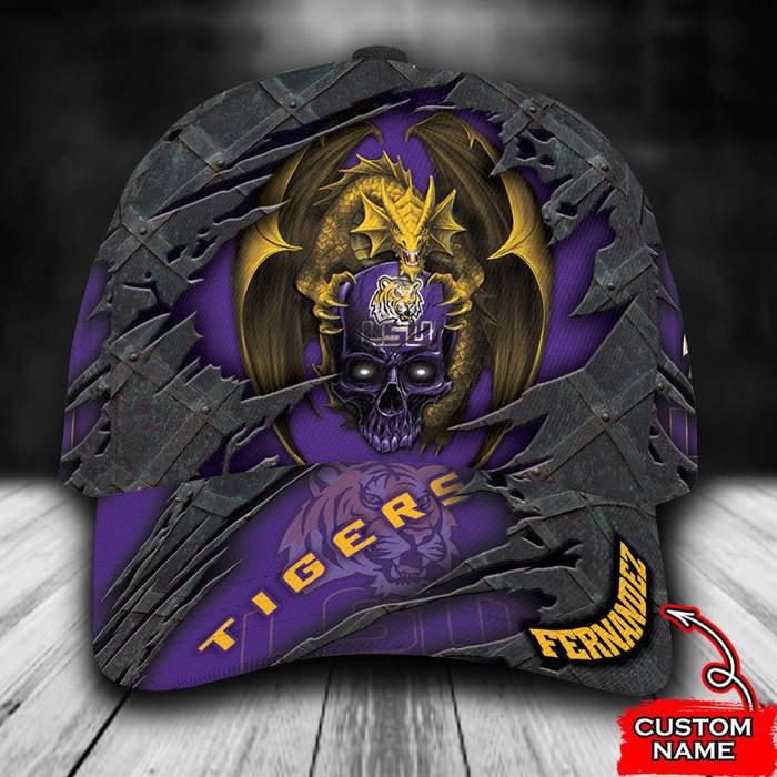 Personalized LSU Tigers Dragon Skull 3D Baseball Cap Purple CNI1631