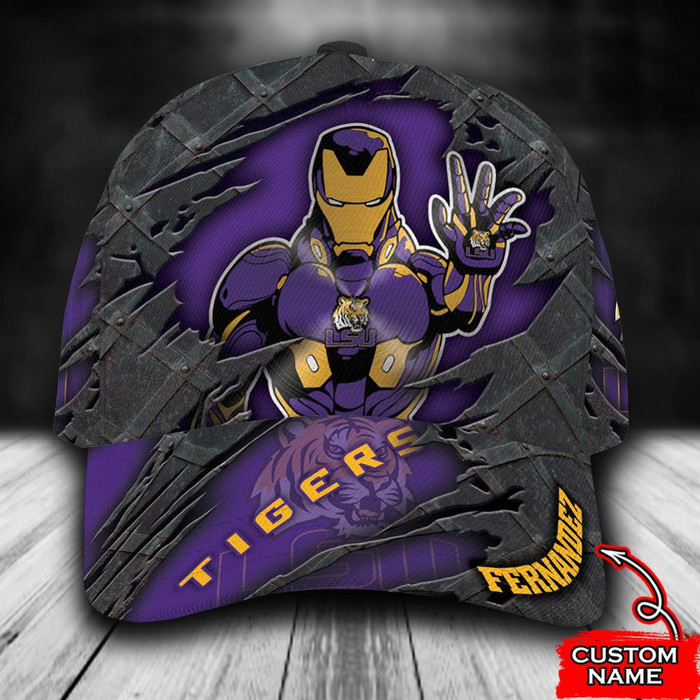 Personalized LSU Tigers Iron Man Marvel 3D Baseball Cap Purple CNI1785