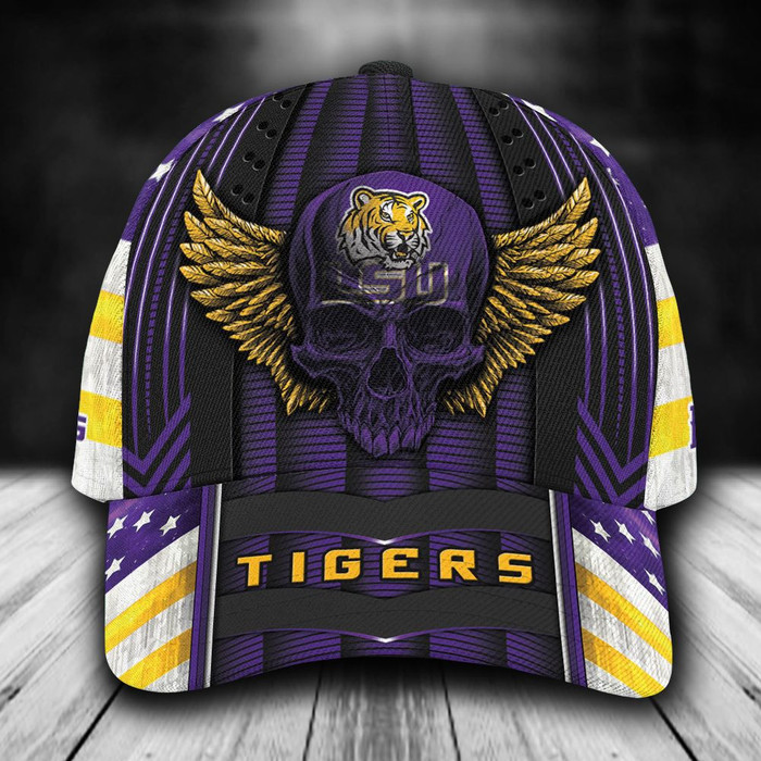 Personalized LSU Tigers Skull 3D Baseball Cap Purple CNI1747