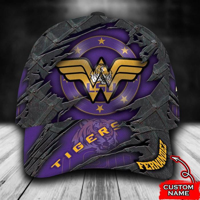 Personalized LSU Tigers Wonder Woman Logo 3D Baseball Cap Purple CNI1624