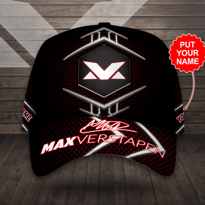 Personalized Max Verstappen Signature Red Bull Racing Classic Red Trellis Baseball Cap Black CNI2148