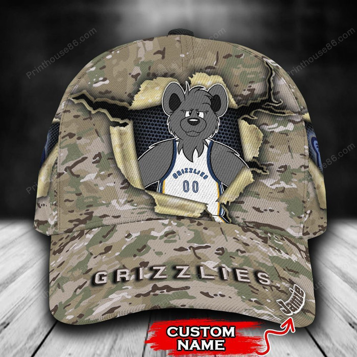 Personalized Memphis Grizzlies Mascot NBA Camo 3D Baseball Cap CNI1488