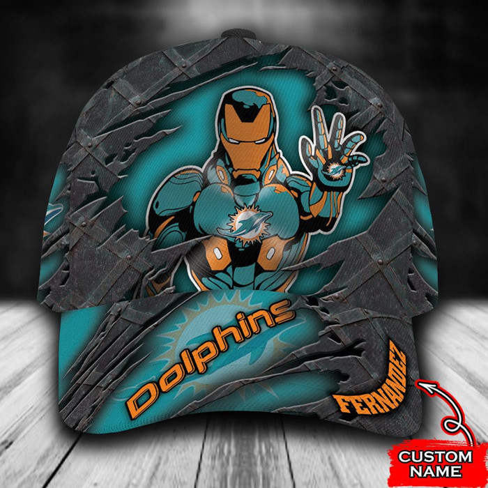 Personalized Miami Dolphins Iron Man 3D Classic Baseball Cap CNI785