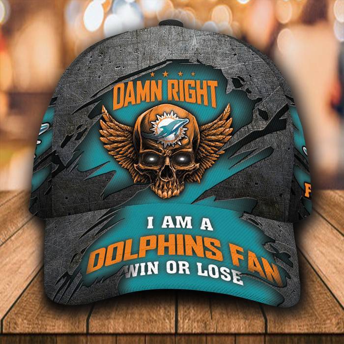 Personalized Miami Dolphins Luxury Skull Damn Right 3D Classic Baseball Cap CNI505