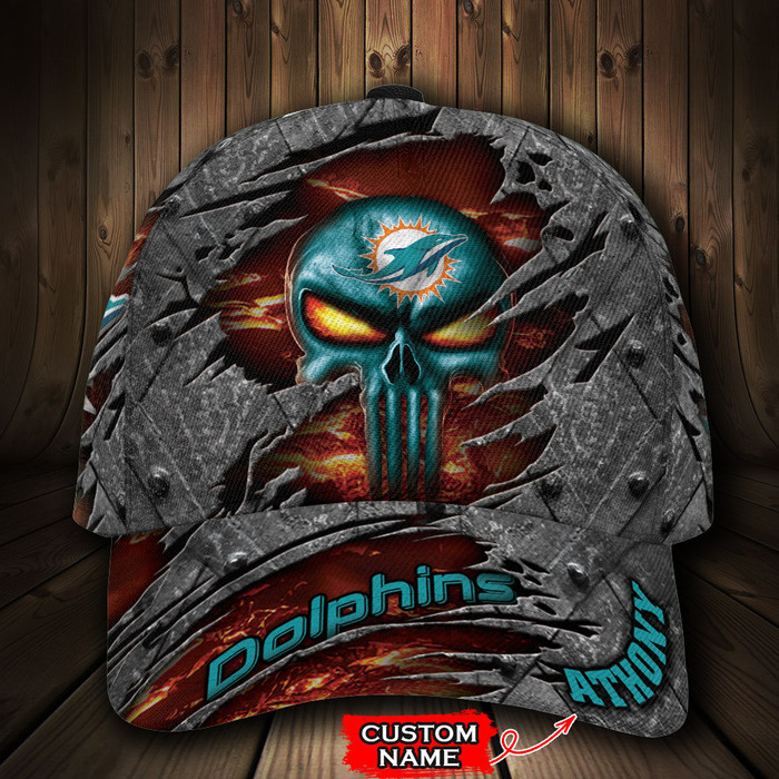 Personalized Miami Dolphins Skull 3D Baseball Cap CNI1737