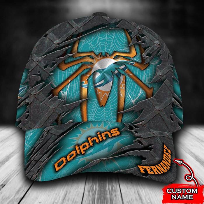 Personalized Miami Dolphins Spider Man 3D Baseball Cap Cyan CNI1534