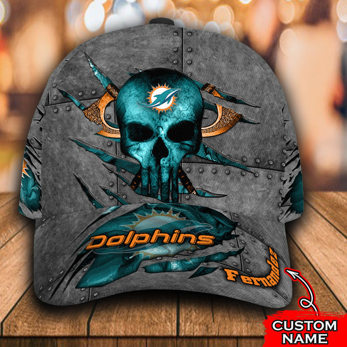 Personalized Miami Dolphins The Punisher Skull 3D Classic Baseball Cap CNI1280