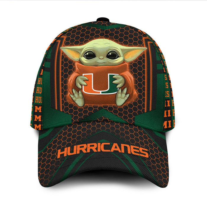 Personalized Miami Hurricanes Baby Yoda 3D Baseball Cap Green CNI1868