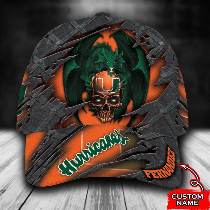 Personalized Miami Hurricanes Dragon Skull 3D Baseball Cap Orange CNI1065