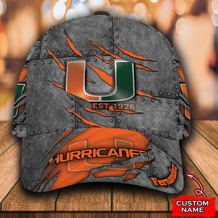 Personalized Miami Hurricanes Est 1926 3D Baseball Cap Grey Orange CNI1008