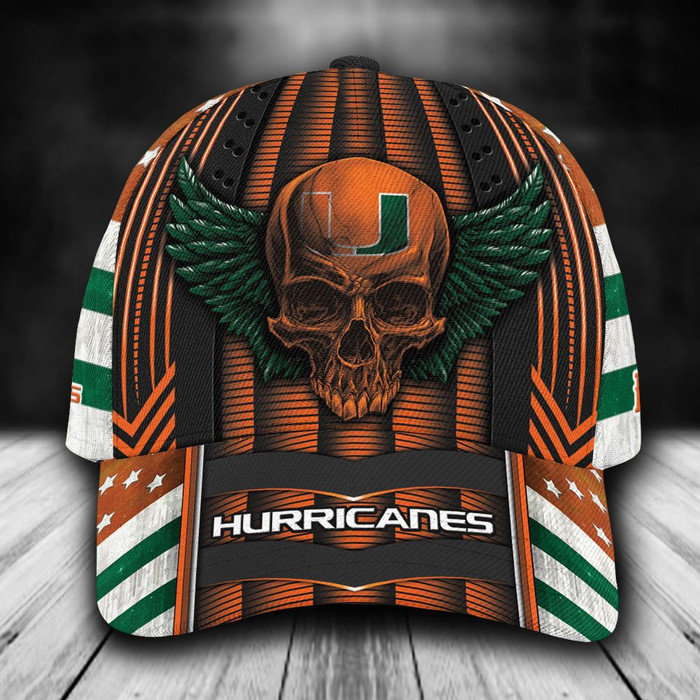 Personalized Miami Hurricanes Skull 3D Baseball Cap Orange CNI1605