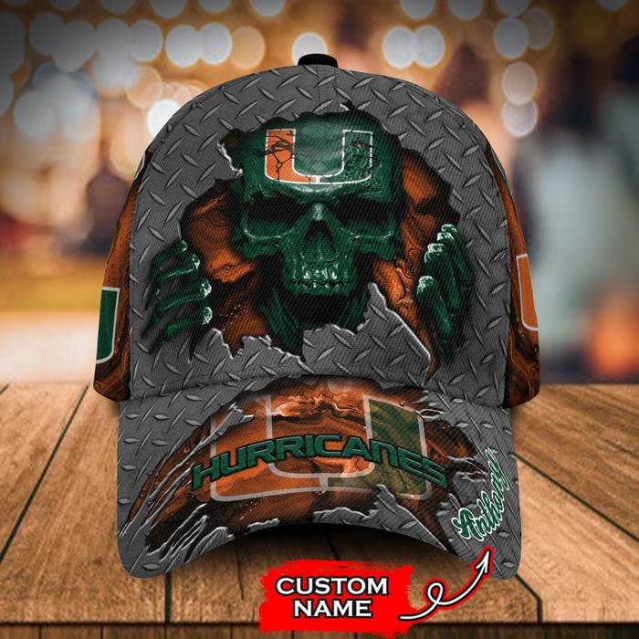 Personalized Miami Hurricanes Skull 3D Baseball Cap Orange CNI1789