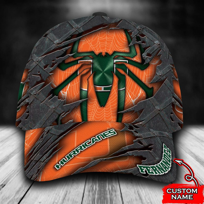 Personalized Miami Hurricanes Spiderman 3D Baseball Cap Orange CNI1068