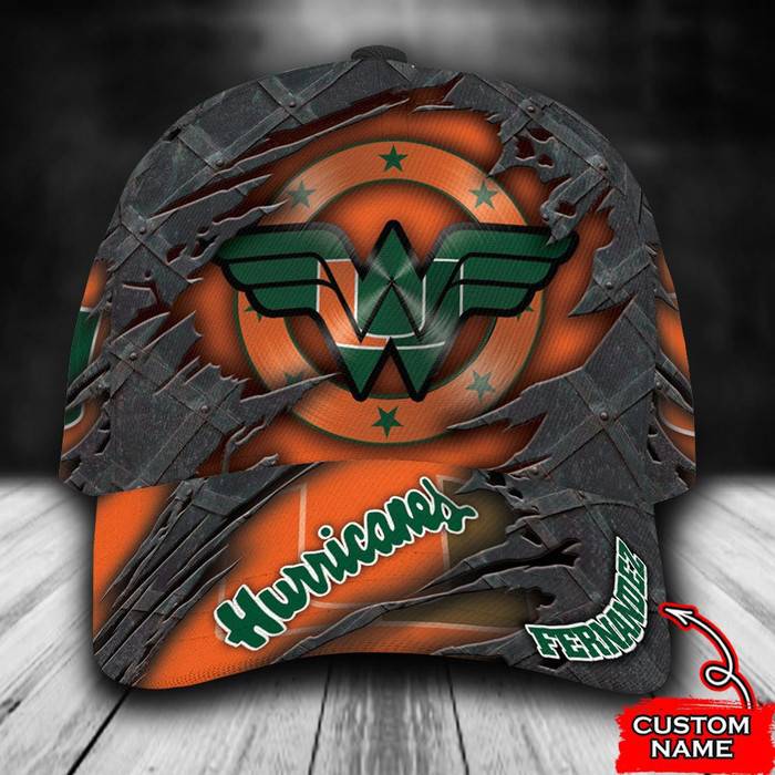 Personalized Miami Hurricanes Wonder Woman Logo 3D Baseball Cap Orange CNI1111
