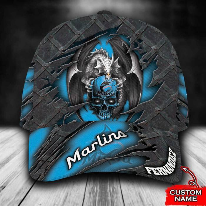 Personalized Miami Marlins Dragon 3D Classic Baseball Cap CNI718