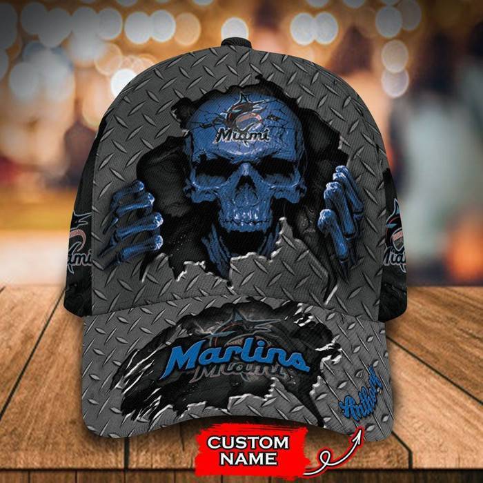 Personalized Miami Marlins Skeleton 3D Classic Baseball Cap CNI242