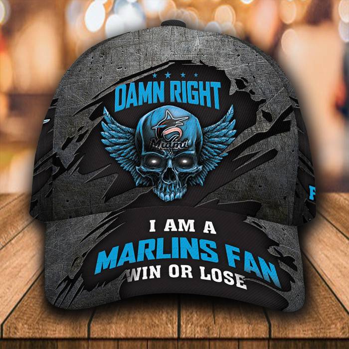 Personalized Miami Marlins Skull Damn Right 3D Classic Baseball Cap CNI1246