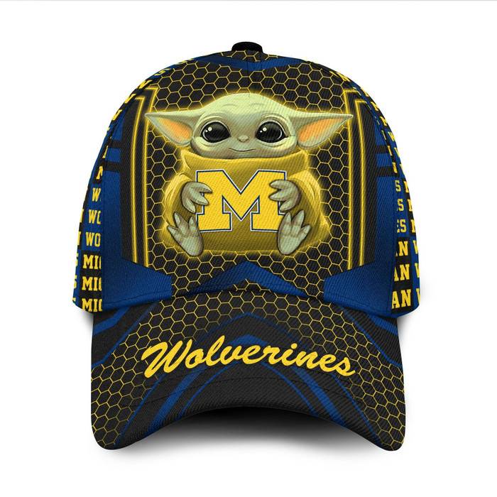 Personalized Michigan Wolverines Baby Yoda 3D Baseball Cap CNI1911