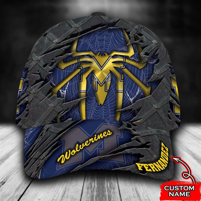 Personalized Michigan Wolverines Spiderman 3D Baseball Cap Navy CNI1746