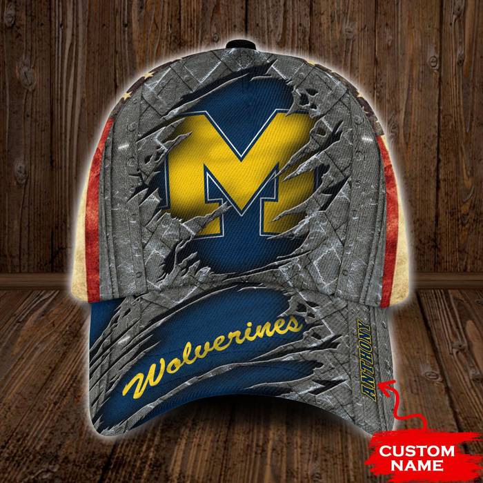 Personalized Michigan Wolverines USA Flag 3D Classic Baseball Cap CNI231