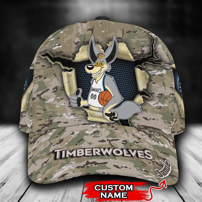 Personalized Minnesota Timberwolves Camo Mascot NBA 3D Classic Baseball Cap CNI835