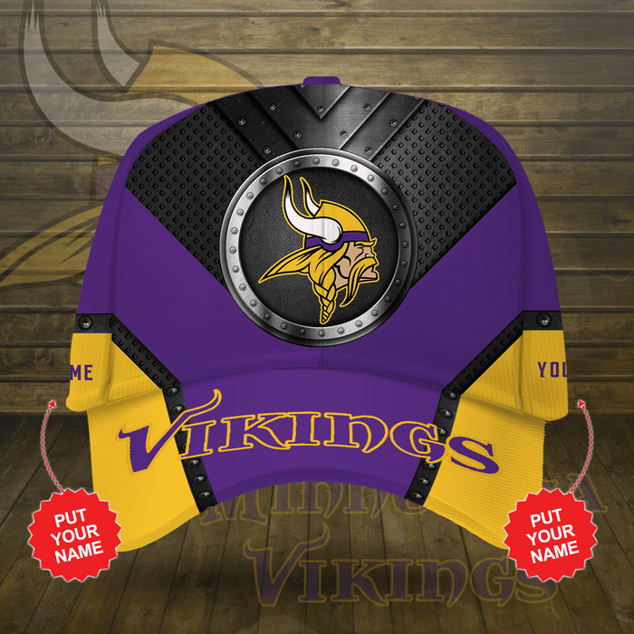 Personalized Minnesota Vikings 3D Baseball Cap Purple Yellow CNI2073