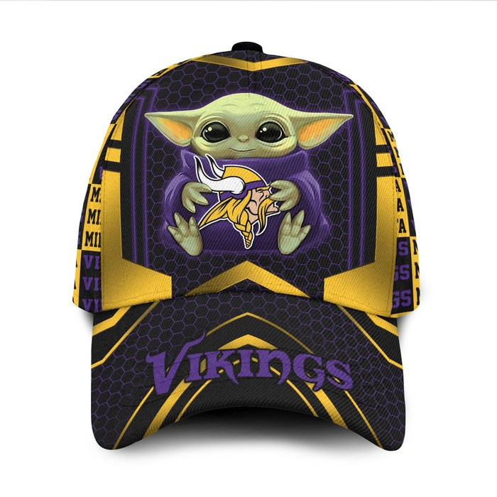 Personalized Minnesota Vikings Baby Yoda 3D Classic Baseball Cap CNI841