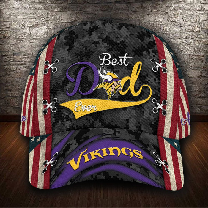 Personalized Minnesota Vikings Best Dad USA Flag 3D Baseball Cap CNI1604