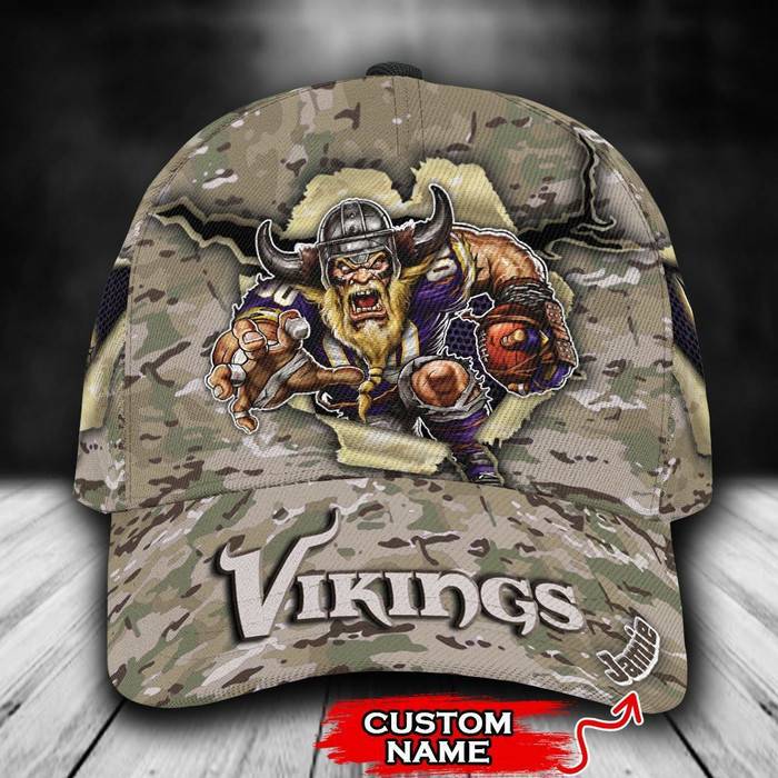 Personalized Minnesota Vikings Camo Mascot 3D Classic Baseball Cap CNI970