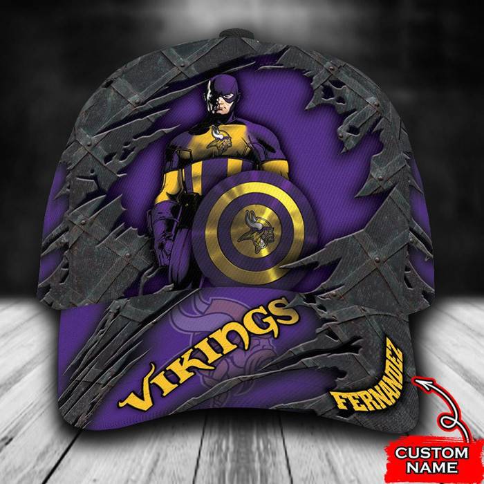 Personalized Minnesota Vikings Captain America Marvel 3D Baseball Cap Purple CNI1574