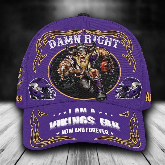 Personalized Minnesota Vikings Damn Right Text 3D Classic Baseball Cap CNI281