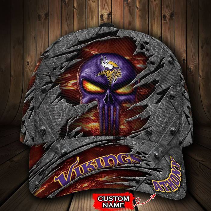 Personalized Minnesota Vikings Flam Skull 3D Classic Baseball Cap CNI207
