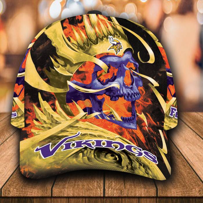 Personalized Minnesota Vikings Flame Skull 3D Classic Baseball Cap CNI932