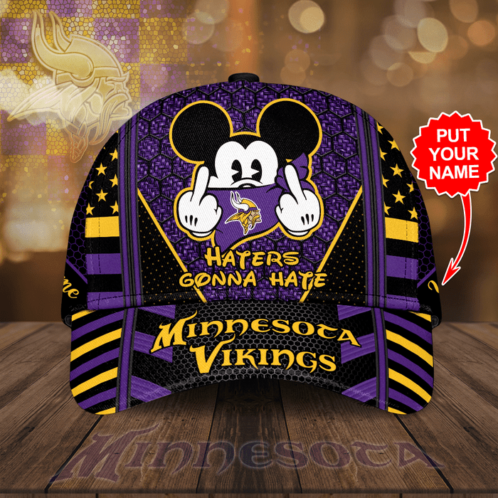 Personalized Minnesota Vikings Football Team Haters Gonna Hate Mickey 3D Baseball Cap Purple CNI1997