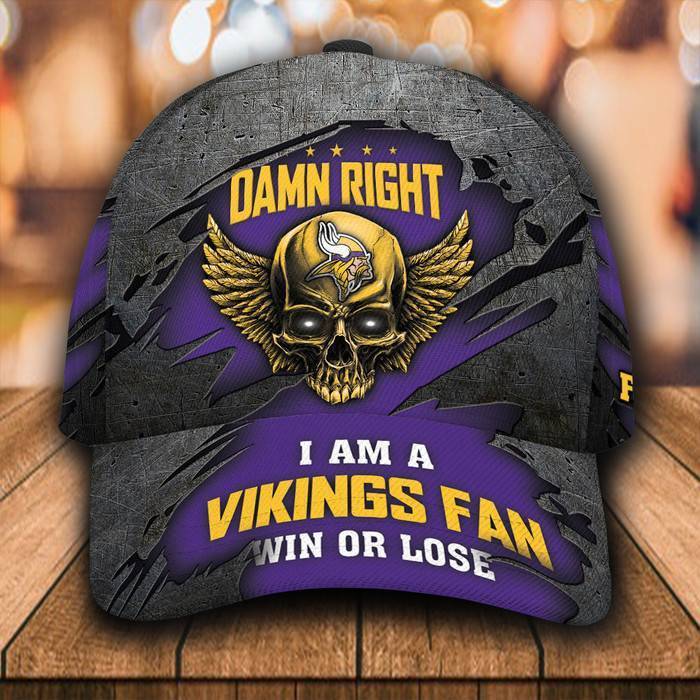 Personalized Minnesota Vikings Luxury Skull Damn Right 3D Classic Baseball Cap CNI565