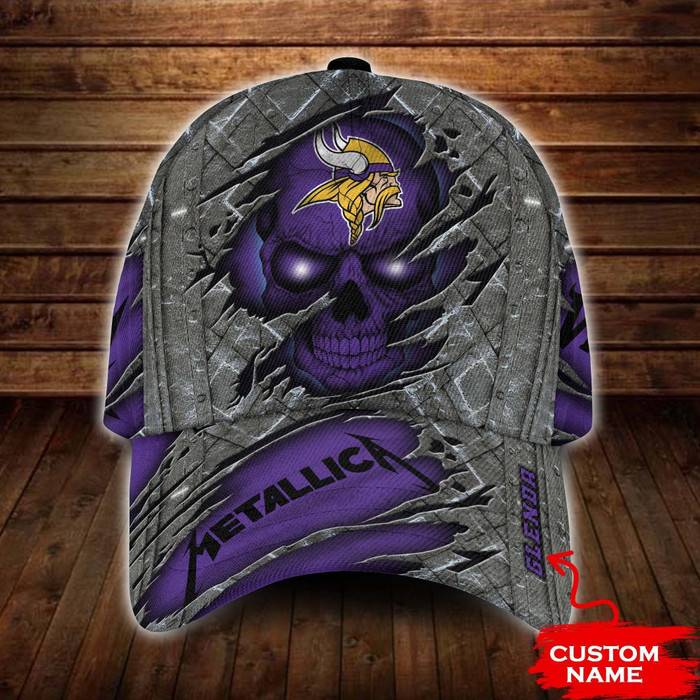 Personalized Minnesota Vikings Metallica Band Skull 3D Baseball Cap Purple CNI1854