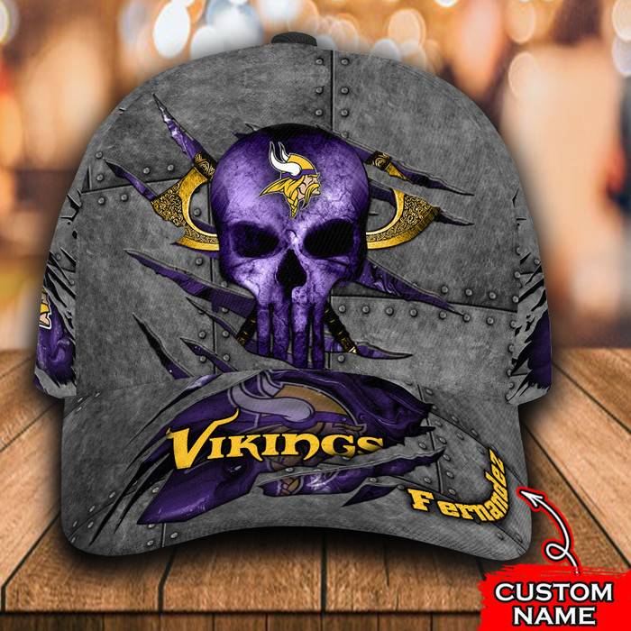 Personalized Minnesota Vikings Skull 3D Baseball Cap Purple CNI1569