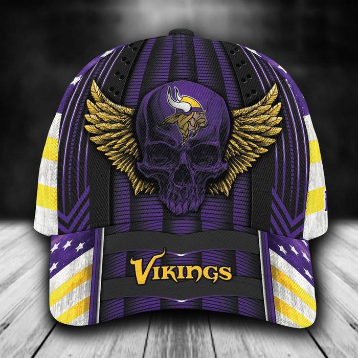 Personalized Minnesota Vikings Skull Wings 3D Baseball Cap Purple CNI1674