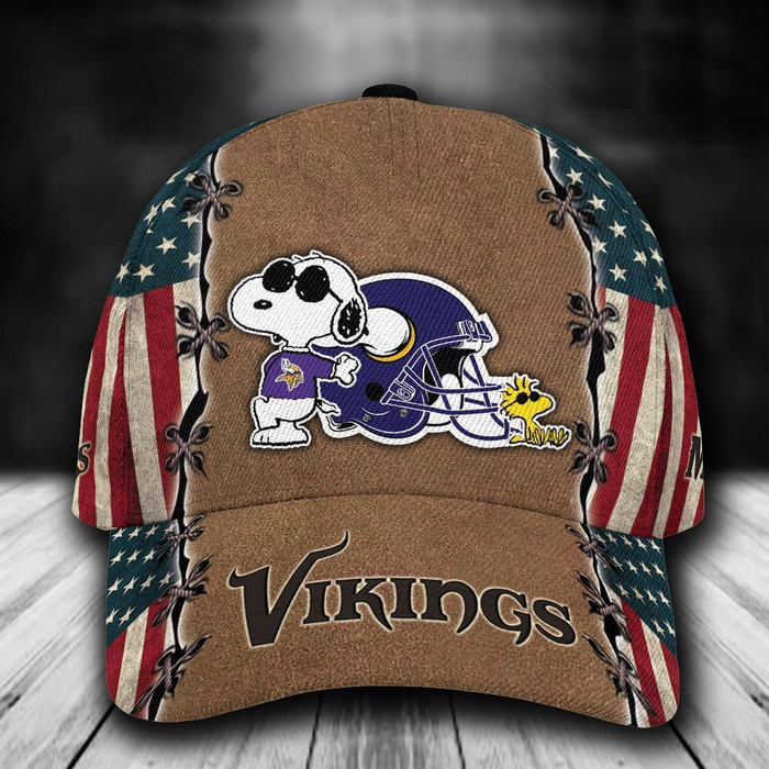 Personalized Minnesota Vikings Snoopy USA Flag 3D Classic Baseball Cap CNI705