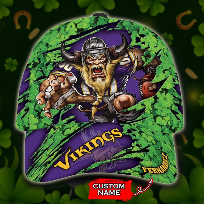 Personalized Minnesota Vikings St Patricks Day Mascot 3D Classic Baseball Cap CNI871