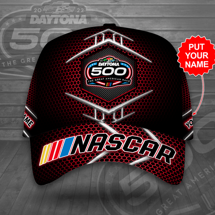 Personalized Nascar Daytona 500 The Great American Race Classic Red Trellis Baseball Cap Black Cgi2249