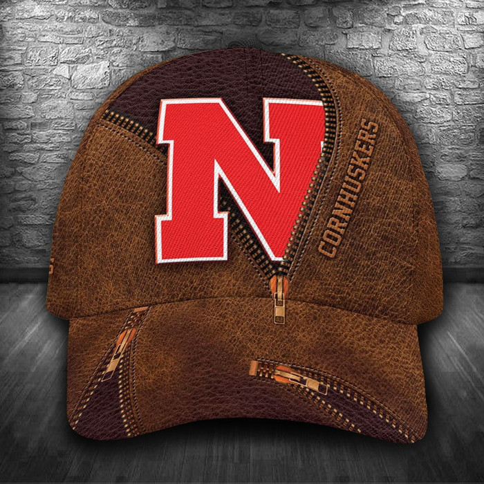 Personalized Nebraska Cornhuskers Zip Pattern 3D Baseball Cap Brown CNI1543