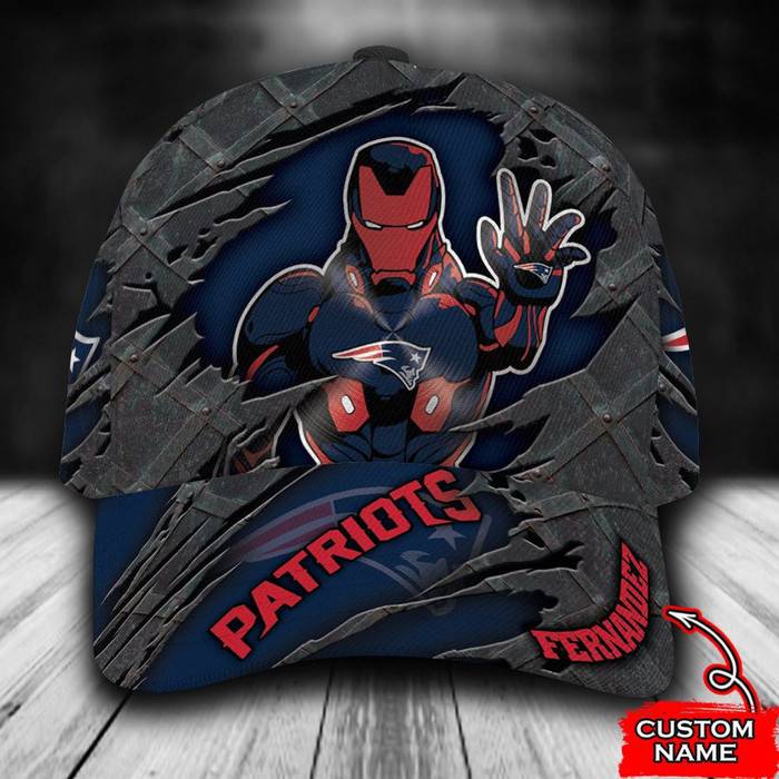 Personalized New England Patriots Iron Man Marvel 3D Baseball Cap Navy CNI1814
