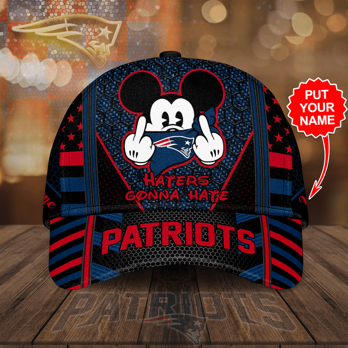 Personalized New England Patriots Mickey Mouse Haters Gonna Hate 3D Baseball Cap Black Blue CNI2070