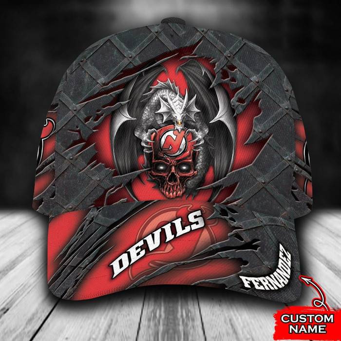 Personalized New Jersey Devils Dragon Skull 3D Baseball Cap Red CNI1762