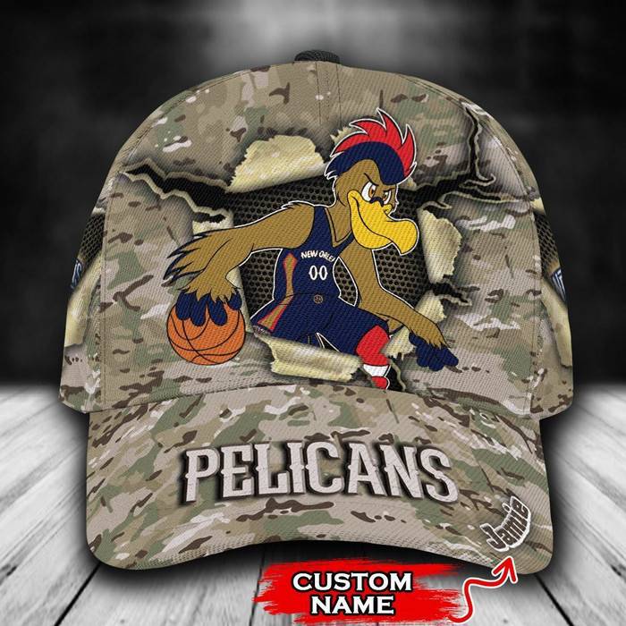 Personalized New Orleans Pelicans Mascot NBA Camo 3D Baseball Cap CNI1945