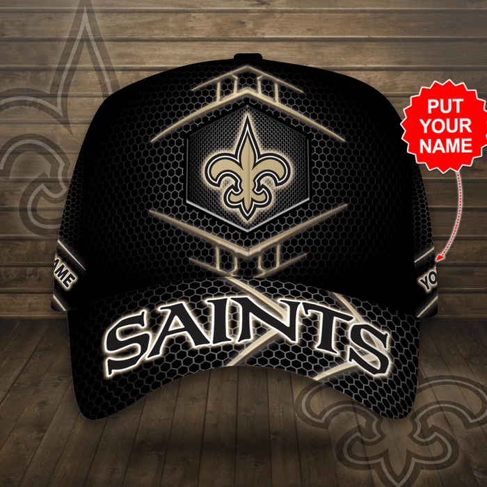 Personalized New Orleans Saints Beehive Hexagon Pattern 3D Baseball Cap Black CNI2076