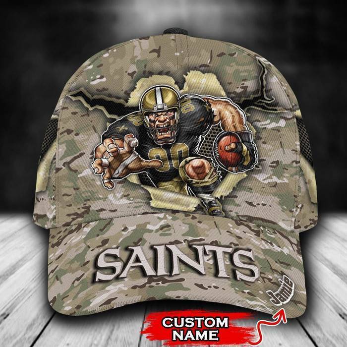 Personalized New Orleans Saints Camo Mascot 3D Classic Baseball Cap CNI483