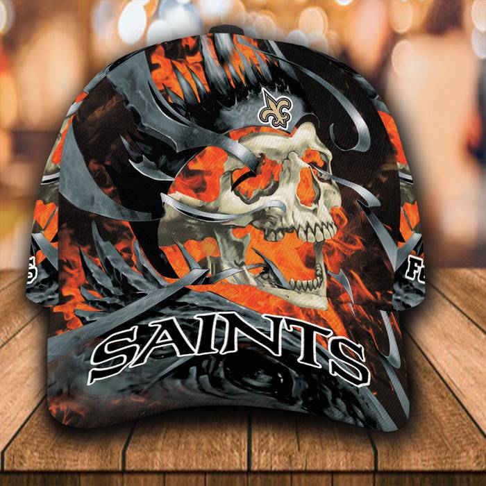 Personalized New Orleans Saints Fire Skull 3D Baseball Cap CNI1112