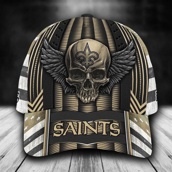 Personalized New Orleans Saints Luxury Skull Wings 3D Classic Baseball Cap CNI947